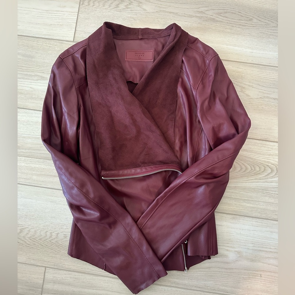 BLANKNYC faux leather drape front jacket